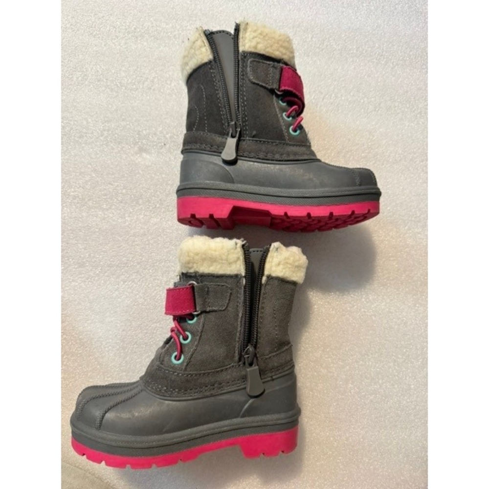 Cat & Jack Toddler Girls Size 7 Gray Pink Faux Fur Winter Duck Boots Side Zip - Picture 5 of 7